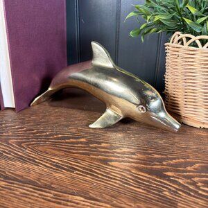 Vintage Brass Dolphin Figurine Nautical Coastal Decor for Shelf Display